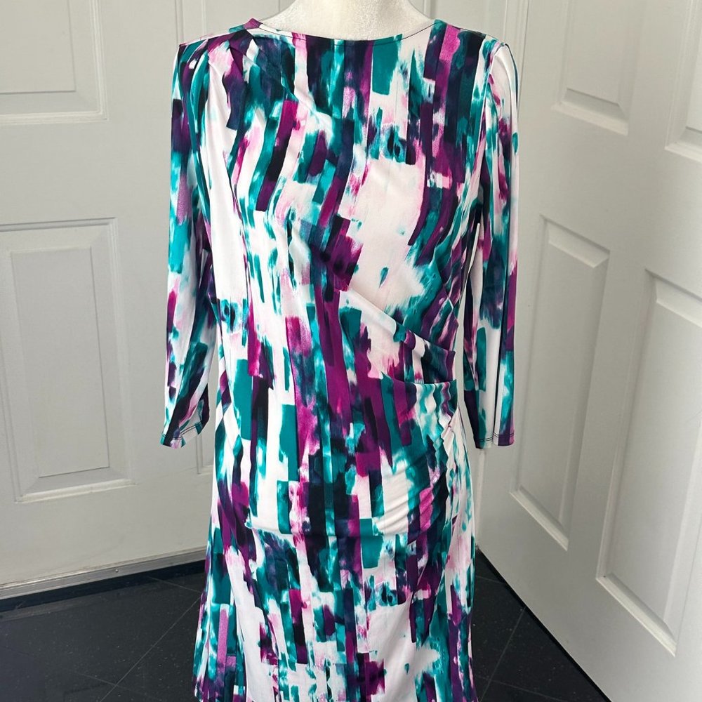 Calvin Klein Women's 3/4 Sleeve Ruched Abstract Print Dress Sz M